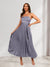 A-Line/Princess Spaghetti Straps Tea-Length Pleated Wedding Guest Dresses