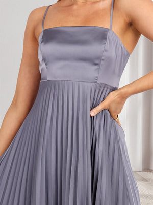 A-Line/Princess Spaghetti Straps Tea-Length Pleated Wedding Guest Dresses