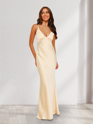 Sheath/Column Spaghetti Straps Floor-Length Minimalist Bridesmaid Dresses