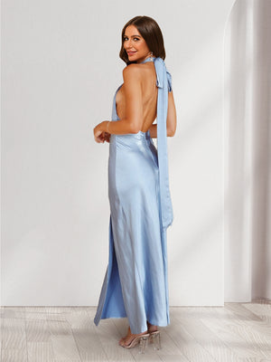 Sheath/Column Halter Ankle-Length Ruched Bridesmaid Dresses with Split Side