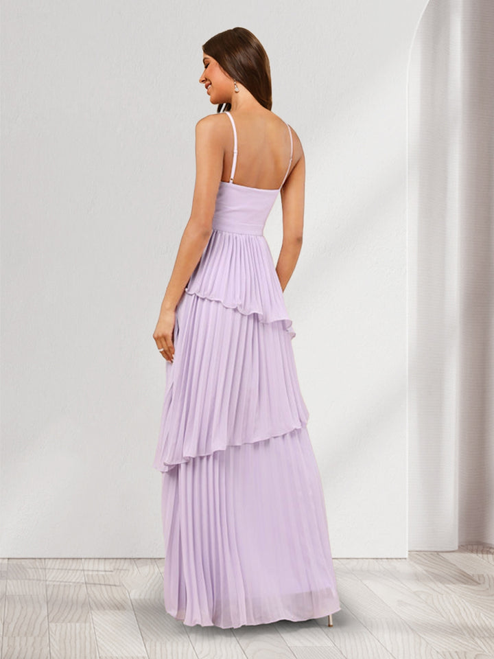 A-Line/Princess Spaghetti Straps Wedding Guest Dresses with Pleats &amp; Ruffles
