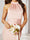 Sheath/Column Halter Sleeveless Ruched Bridesmaid Dresses with Bow(s) & Buttons