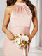 Sheath/Column Halter Sleeveless Ruched Bridesmaid Dresses with Bow(s) & Buttons
