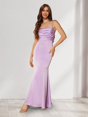 Trumpet/Mermaid Spaghetti Straps Floor-Length Ruched Criss Cross Straps Bridesmaid Dresses