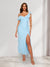 Sheath/Column Asymmetrical Neck Bridesmaid Dresses with Side Slit & Ruffles