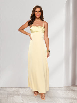 A-Line/Princess Spaghetti Straps Long Bridesmaid Dresses with Ruches & Lace-Up