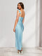 Sheath/Column V-Neck Ruched Bridesmaid Dresses with Split Side & Lace