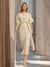 Sheath/Column Boat Neck Short Sleeves Wedding Guest Dresses with Sash