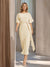 Sheath/Column Boat Neck Short Sleeves Wedding Guest Dresses with Sash