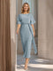 Sheath/Column Boat Neck Short Sleeves Wedding Guest Dresses with Sash