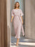 Sheath/Column Boat Neck Short Sleeves Wedding Guest Dresses with Sash