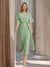 Sheath/Column Boat Neck Short Sleeves Wedding Guest Dresses with Sash