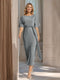 Sheath/Column Boat Neck Short Sleeves Wedding Guest Dresses with Sash