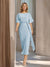 Sheath/Column Boat Neck Short Sleeves Wedding Guest Dresses with Sash