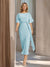 Sheath/Column Boat Neck Short Sleeves Wedding Guest Dresses with Sash