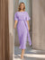 Sheath/Column Boat Neck Short Sleeves Wedding Guest Dresses with Sash