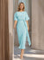Sheath/Column Boat Neck Short Sleeves Wedding Guest Dresses with Sash
