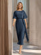 Sheath/Column Boat Neck Short Sleeves Wedding Guest Dresses with Sash