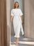 Sheath/Column Boat Neck Short Sleeves Wedding Guest Dresses with Sash