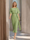 Sheath/Column Boat Neck Short Sleeves Wedding Guest Dresses with Sash