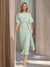 Sheath/Column Boat Neck Short Sleeves Wedding Guest Dresses with Sash