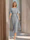 Sheath/Column Boat Neck Short Sleeves Wedding Guest Dresses with Sash