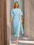Sheath/Column Boat Neck Short Sleeves Wedding Guest Dresses with Sash