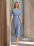 Sheath/Column Boat Neck Short Sleeves Wedding Guest Dresses with Sash