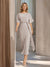 Sheath/Column Boat Neck Short Sleeves Wedding Guest Dresses with Sash