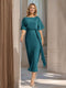 Sheath/Column Boat Neck Short Sleeves Wedding Guest Dresses with Sash
