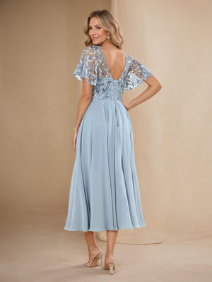 A-Line/Princess Illusion Crew Neck Sequin Appliques Wedding Guest Dresses