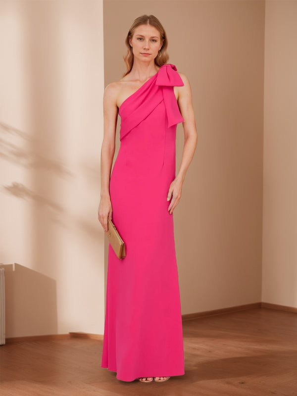 Sheath/Column One-Shoulder Bow Maxi Dress Long Mother of the Bride Dresses
