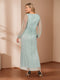 Sheath/Column V-Neck Crinkle Metallic Plus Size Wedding Guest Dresses with Illusion Sleeves