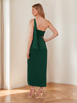 Sheath/Column One-Shoulder Ankle-Length Pleated Mother of the Bride Dresses with Split Side