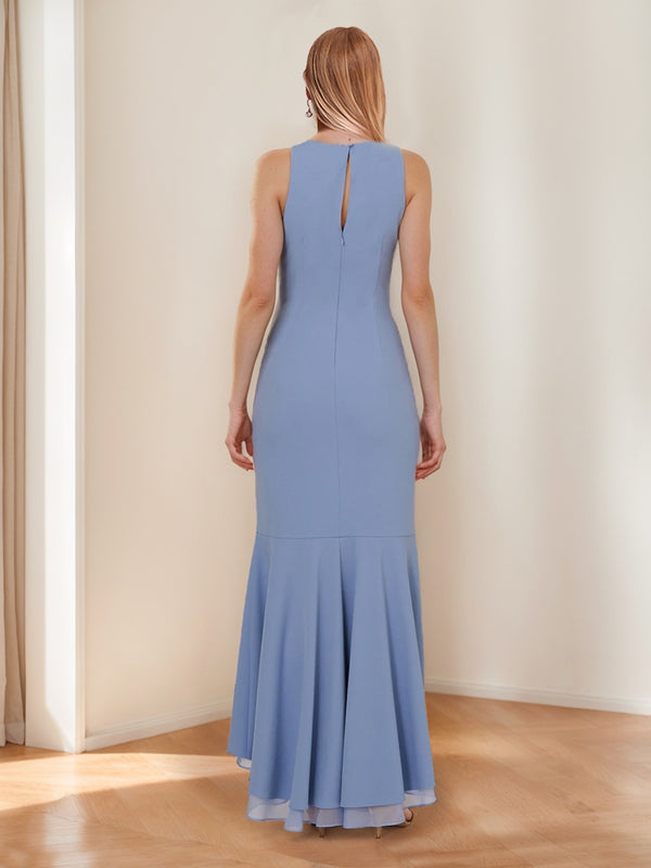 Trumpet/Mermaid Crew Neck High Low Ruched Mother of the Bride Dresses with Ruffles