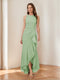 Trumpet/Mermaid Crew Neck High Low Ruched Mother of the Bride Dresses with Ruffles
