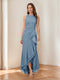 Trumpet/Mermaid Crew Neck High Low Ruched Mother of the Bride Dresses with Ruffles