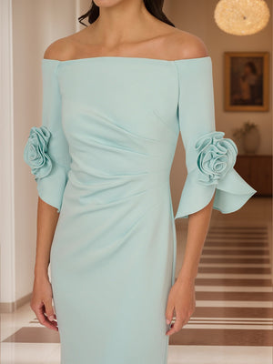 Trumpet/Mermaid Off-the-Shoulder Bell Sleeves Mother of the Bride Dresses with Rosette