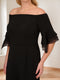 Chiffon Off-the-Shoulder 3/4 Sleeves Mother of the Bride Pantsuits with Ruffles
