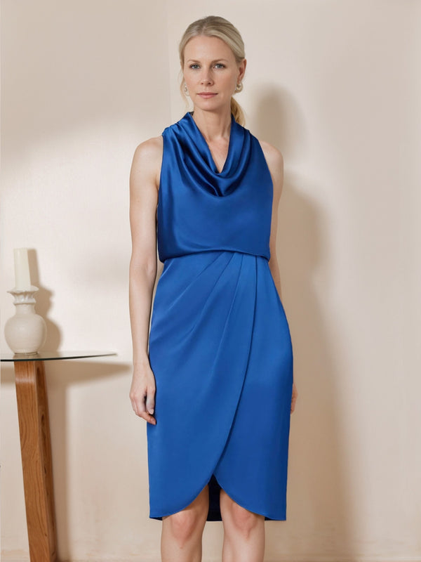 Sheath/Column Cowl Neck Knee-Length Ruched Mother of the Bride Dresses