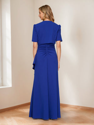 Trumpet/Mermaid Square Neck V-Neck Ruched Mother of the Bride Dresses with Jacket & Cascade Ruffle