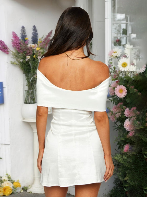 Sheath/Column Off-the-Shoulder Bow Bust Mini Dresses Short Homecoming Dresses