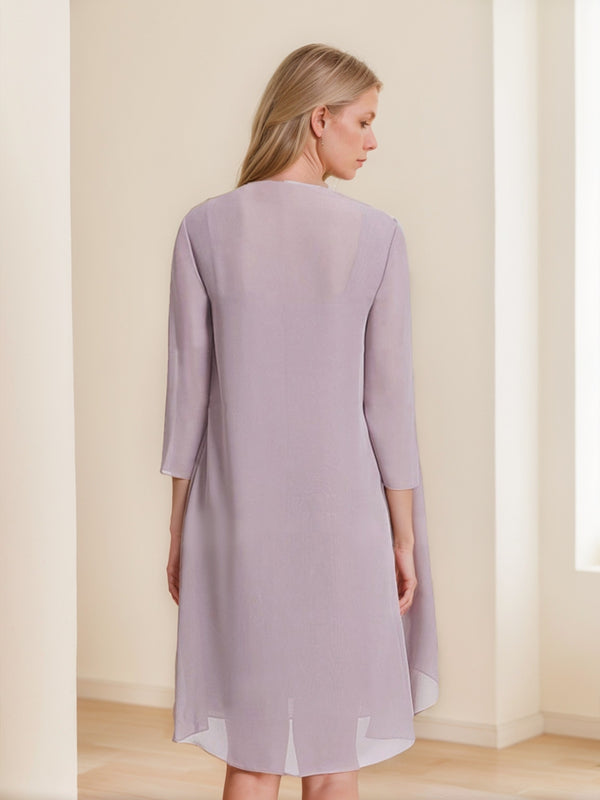 Sheath/Column Square Neck Ruched 2 Pieces Wedding Guest Dresses with Jacket