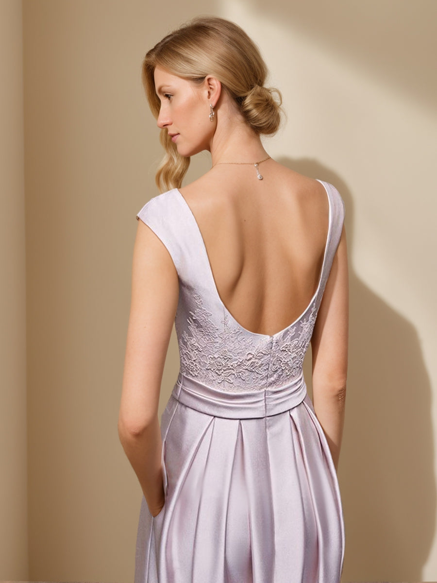 A-Line/Princess Boat Neck Sleeveless Long Mother of the Bride Dresses with Appliques