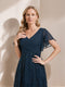 A-Line/Princess V-Neck Flutter Sleeves Asymmetrical Wedding Guest Dresses with Appliques