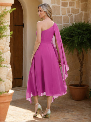 A-Line/Princess One-Shoulder Asymmetrical Chiffon Wedding Guest Dresses with Ruffles