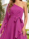 A-Line/Princess One-Shoulder Asymmetrical Chiffon Wedding Guest Dresses with Ruffles