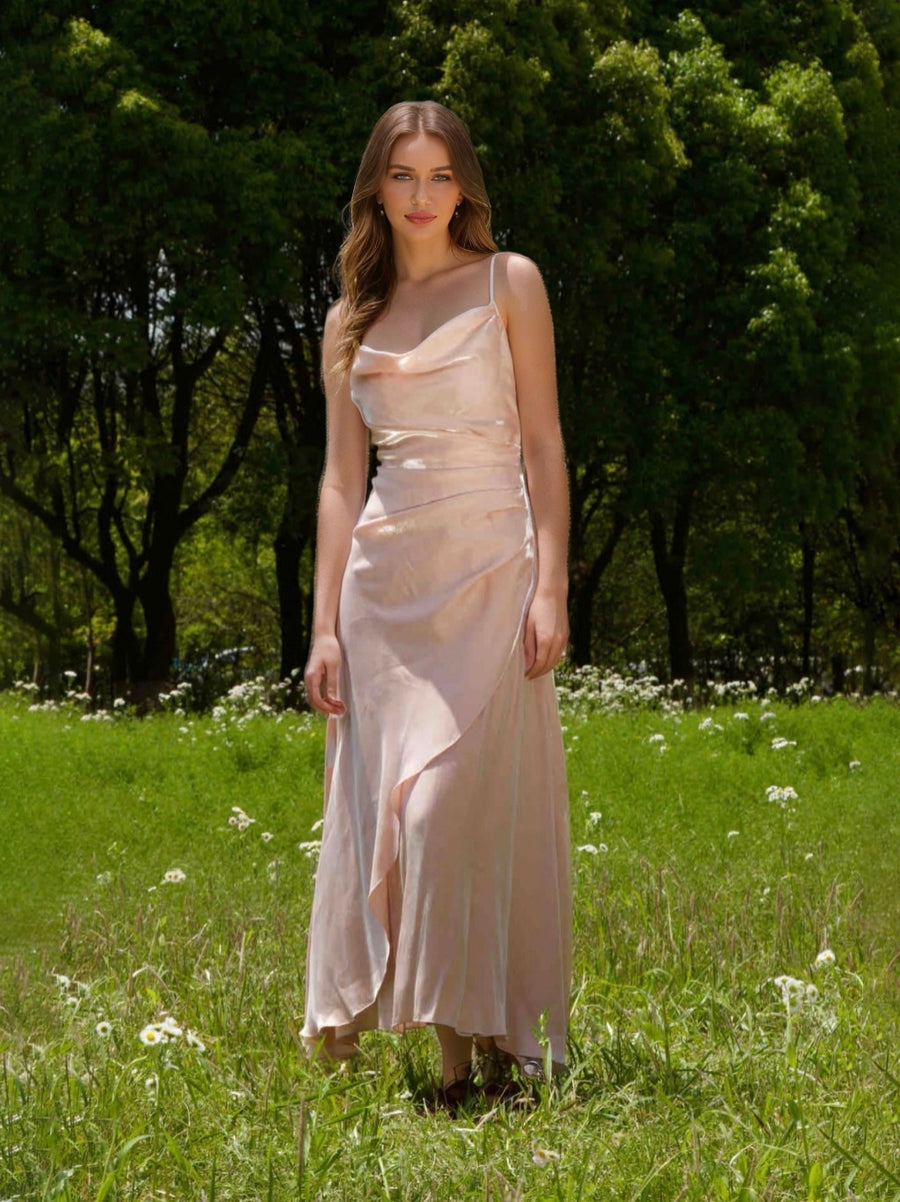 A-Line/Princess Chic Spaghetti Straps Floor-Length Ruched Maxi Dresses