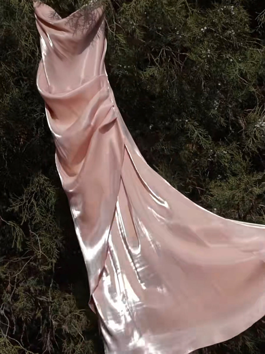 A-Line/Princess Chic Spaghetti Straps Floor-Length Ruched Maxi Wedding Guest Dresses