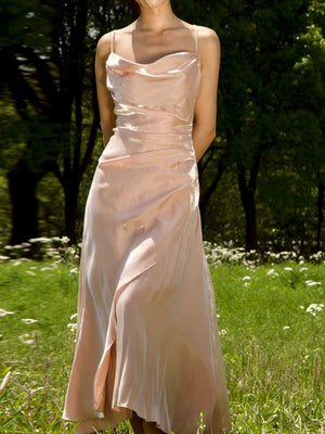 A-Line/Princess Chic Spaghetti Straps Floor-Length Ruched Maxi Wedding Guest Dresses
